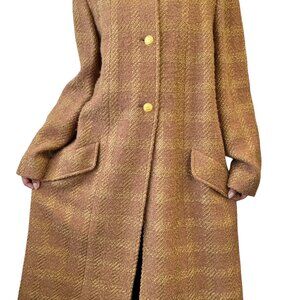 CHANEL Vintage 96A CC Logo Long Tweed Coat #40 Jacket Button Brown Gold [105824]